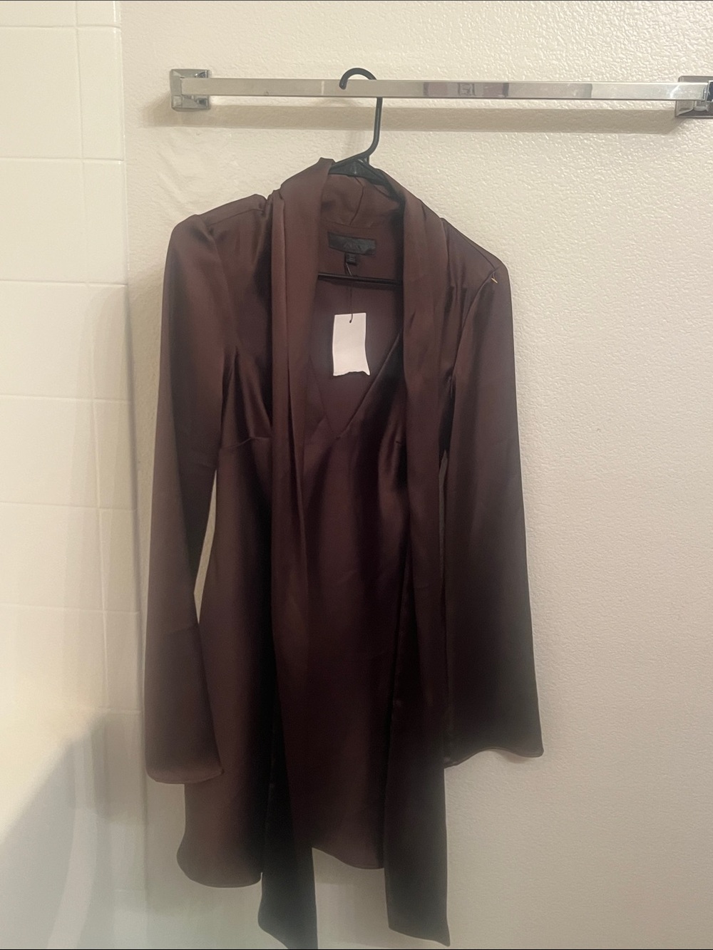 Zara Chocolate Brown Satin Open-Front Blazer